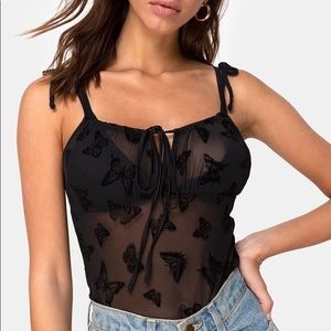 Karmin Bodice in Mesh Black Butterfly Flock